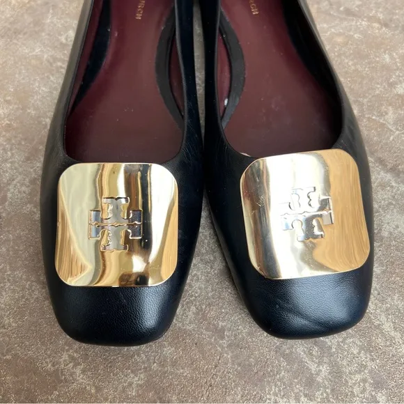 Tory Burch Georgia Black Flats with Gold Accent Sz 9