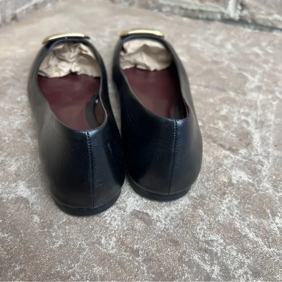 Tory Burch Georgia Black Flats with Gold Accent Sz 9