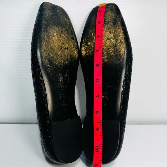 Tory Burch Georgia Black Snake Print Leather Square Toe Ballet Flats Size 9 1/2