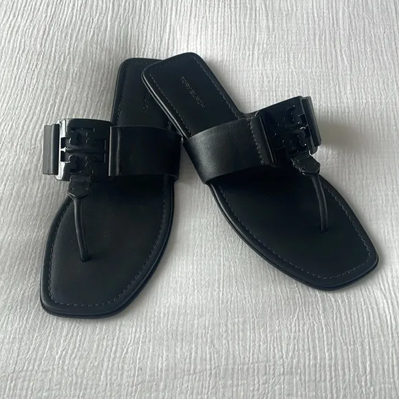 Tory Burch Georgia Sandal Calf Leather Black Flats 10
