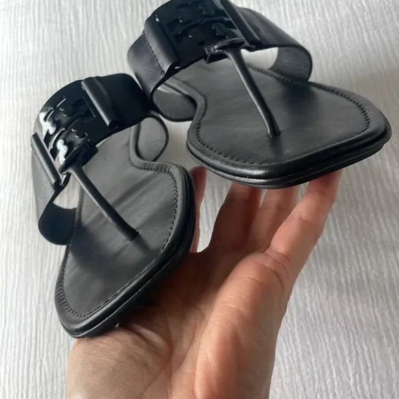 Tory Burch Georgia Sandal Calf Leather Black Flats 10