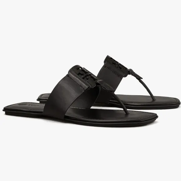 Tory Burch Georgia Sandal Calf Leather Black Flats 10