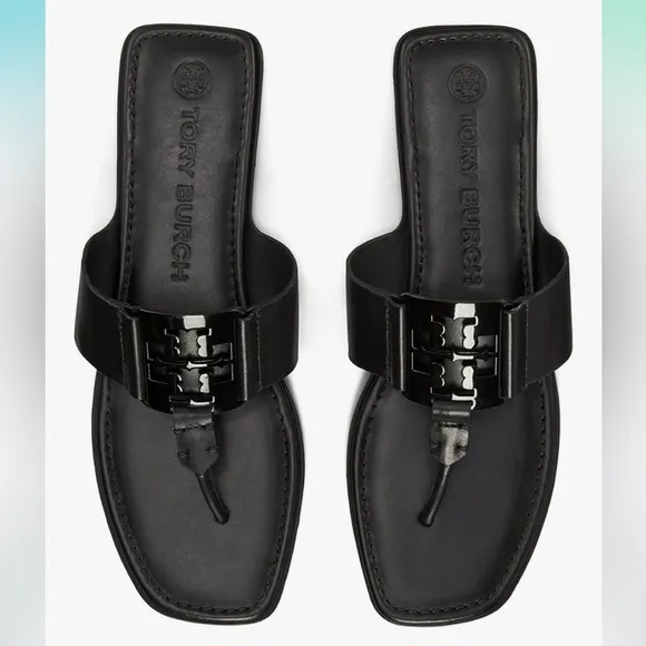 Tory Burch Georgia Sandal Calf Leather Black Flats 10