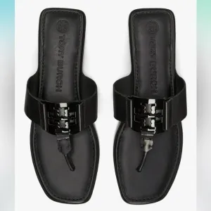 Tory Burch Georgia Sandal Calf Leather Black Flats 10