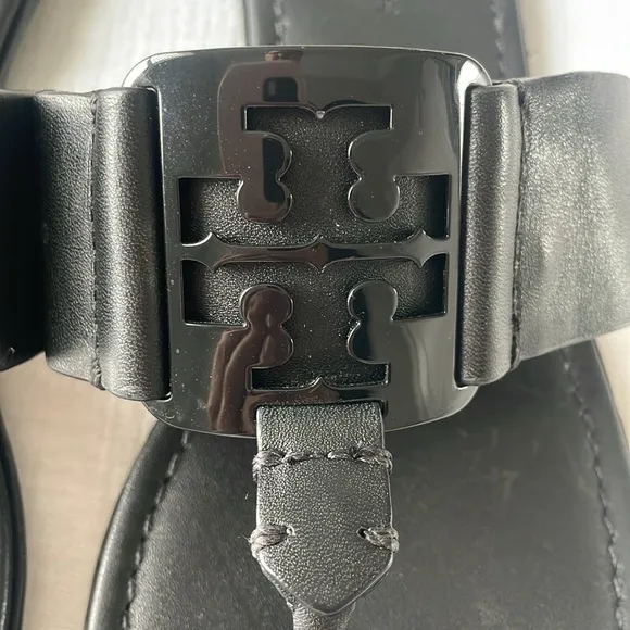 Tory Burch Georgia Sandal Calf Leather Black Flats 10