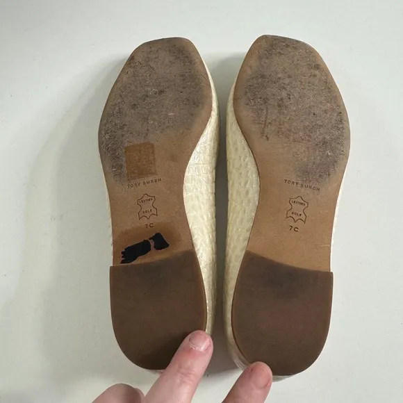 TORY BURCH Georgia Square Toe Croc-Embossed Leather Ballet Flats Cream 7