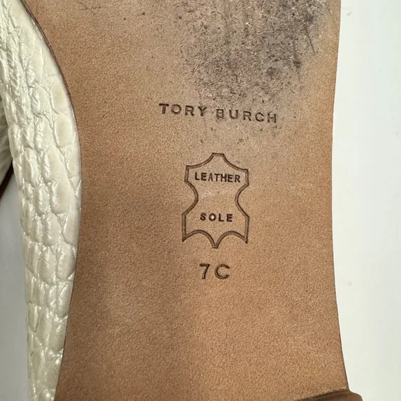 TORY BURCH Georgia Square Toe Croc-Embossed Leather Ballet Flats Cream 7