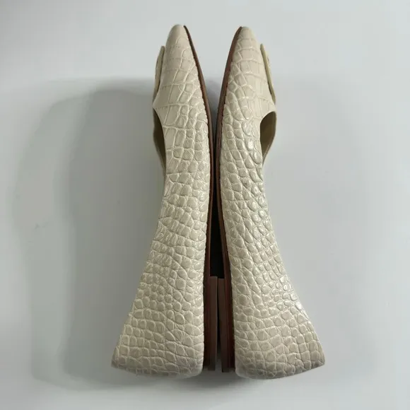TORY BURCH Georgia Square Toe Croc-Embossed Leather Ballet Flats Cream 7