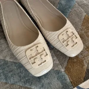 Tory Burch Georgia Square-Toe Croc-Embossed Leather Ballet Flats