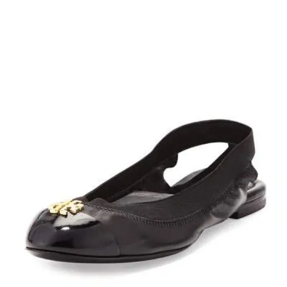 Tory Burch Jolie Slingback Patent Leather Flats Black Size 7