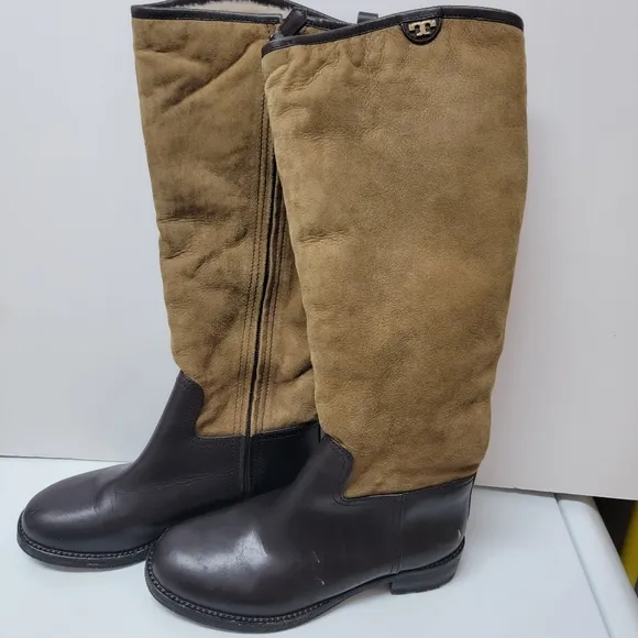 Tory Burch | Kensington Shearling Riding Boots in Light Latte, Coconut N…