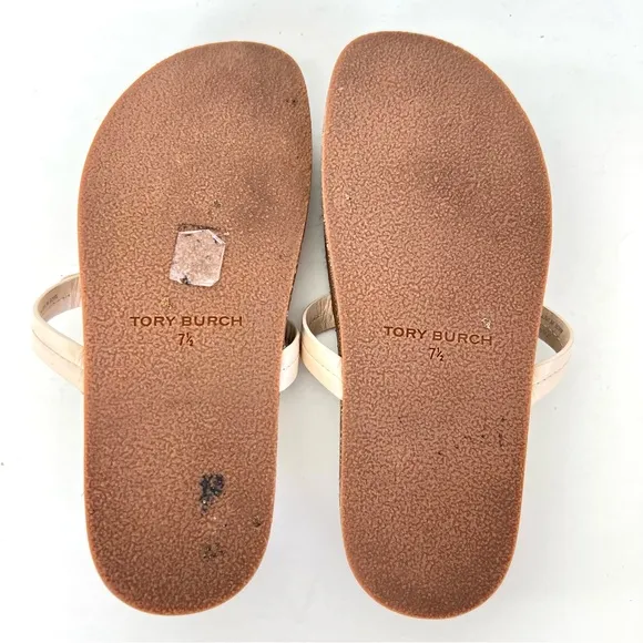 TORY BURCH Miller Cloud Cream Leather Cork Thong Slip On Open Flat Sandal Sz 7.5