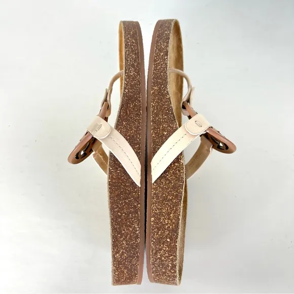 TORY BURCH Miller Cloud Cream Leather Cork Thong Slip On Open Flat Sandal Sz 7.5