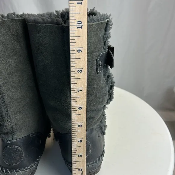 Tory Burch Moccasin Style Suede Shearling Boots with Buckles