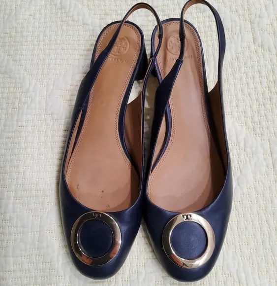 Tory Burch Navy Blue Caterina Slingback Pumps Sandals Size 11