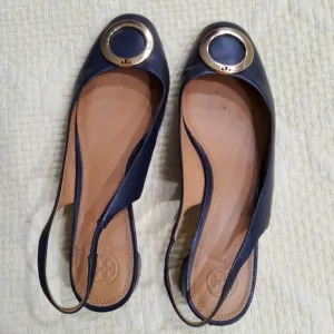 Tory Burch Navy Blue Caterina Slingback Pumps Sandals Size 11