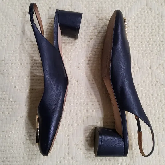 Tory Burch Navy Blue Caterina Slingback Pumps Sandals Size 11