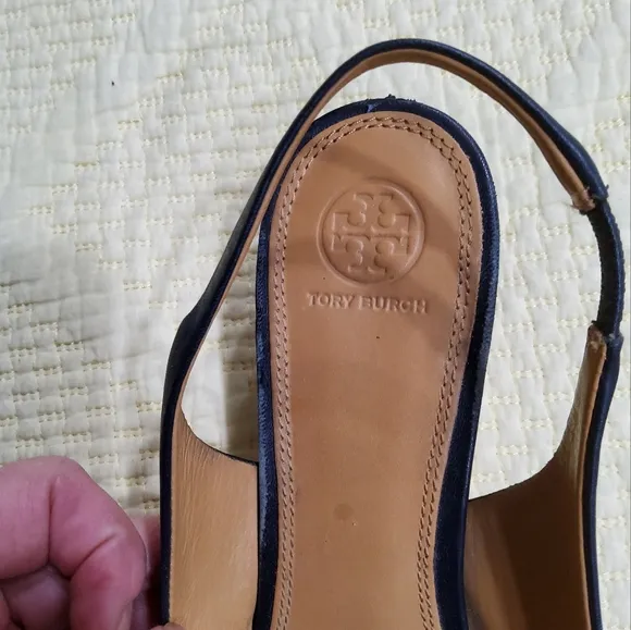 Tory Burch Navy Blue Caterina Slingback Pumps Sandals Size 11