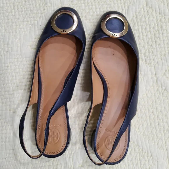 Tory Burch Navy Blue Caterina Slingback Pumps Sandals Size 11