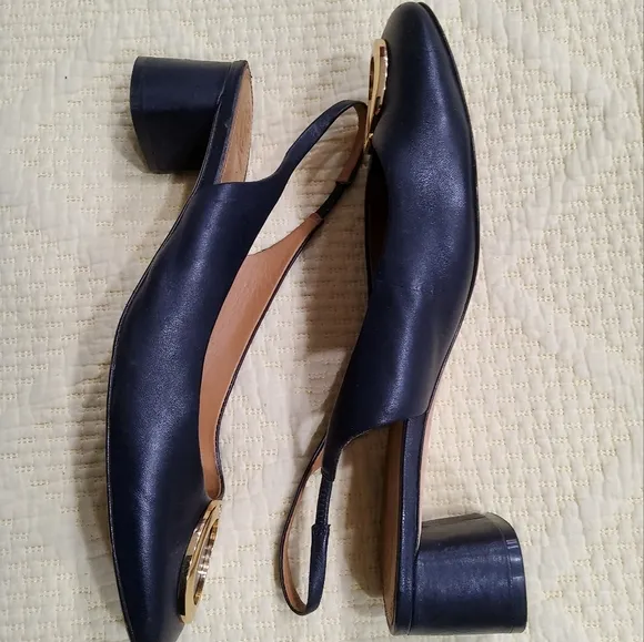 Tory Burch Navy Blue Caterina Slingback Pumps Sandals Size 11