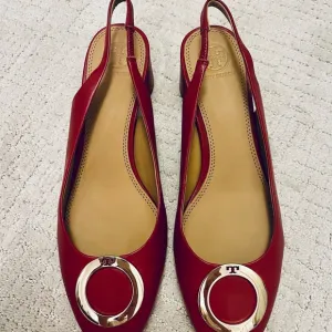 Tory Burch Red Slingback Flats with Silver Ring