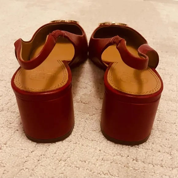 Tory Burch Red Slingback Flats with Silver Ring