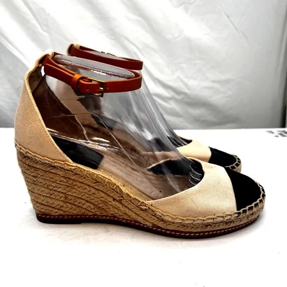 Tory Burch Sandal Women 8M Wedge Espadrilles Ankle Strap Color Block Cruise  