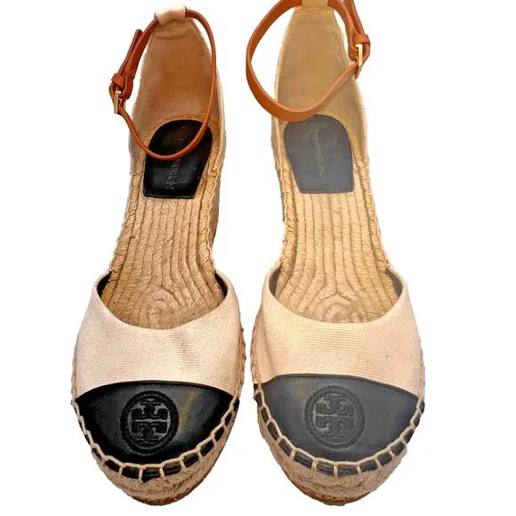 Tory Burch Sandal Women 8M Wedge Espadrilles Ankle Strap Color Block Cruise  