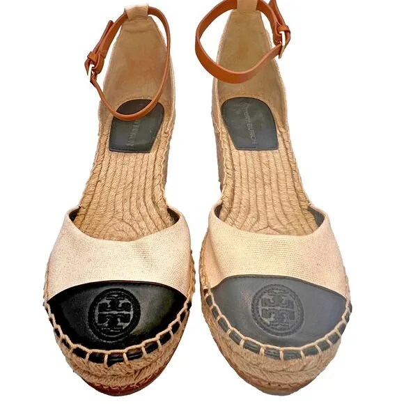 Tory Burch Sandal Women 8M Wedge Espadrilles Ankle Strap Color Block Cruise  