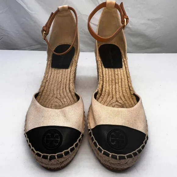 Tory Burch Sandal Women 8M Wedge Espadrilles Ankle Strap Color Block Cruise  