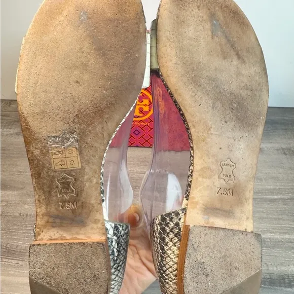 Tory Burch Savannah Snakeskin Python Open Toe Flats size 7.5
