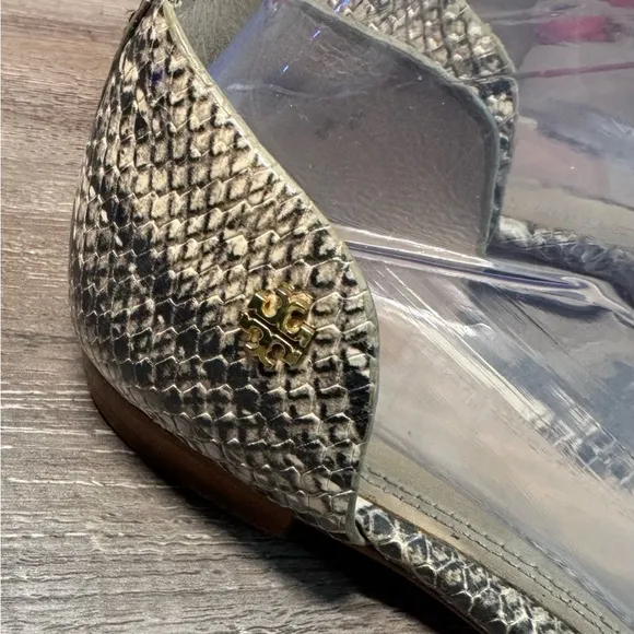 Tory Burch Savannah Snakeskin Python Open Toe Flats size 7.5