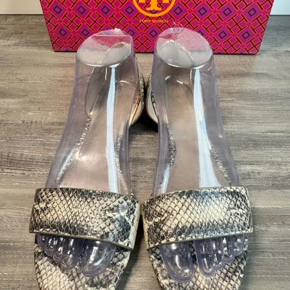 Tory Burch Savannah Snakeskin Python Open Toe Flats size 7.5