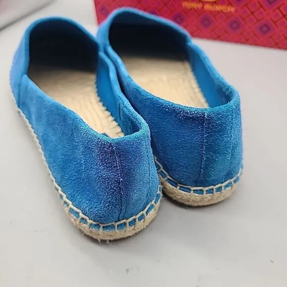 TORY BURCH Sz 9 women flats espadrille Blue Suede leather Cap toe new