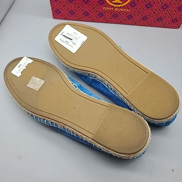 TORY BURCH Sz 9 women flats espadrille Blue Suede leather Cap toe new