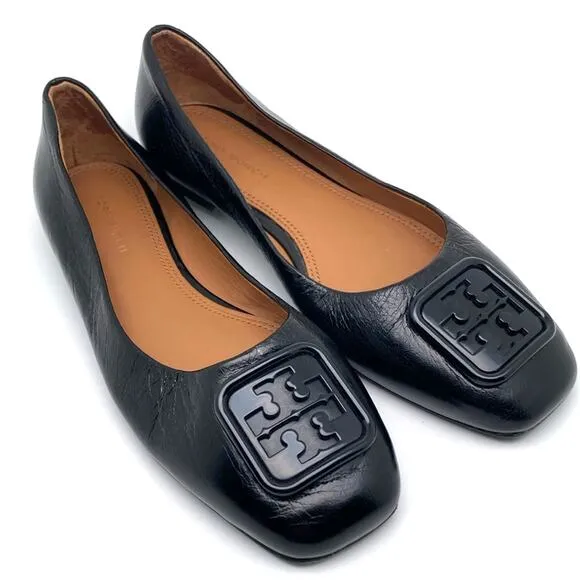 Tory Burch Womens Georgia Black Square Toe Flats size 5.5 M