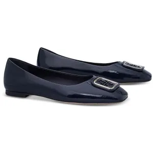 Tory Burch Womens Georgia Navy Patent Leather Square Toe Ballet Flats New