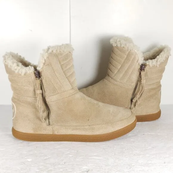 Tory Burch Women's Loriner US8M Light Camel Split Side Zip Lined Shearling Boots