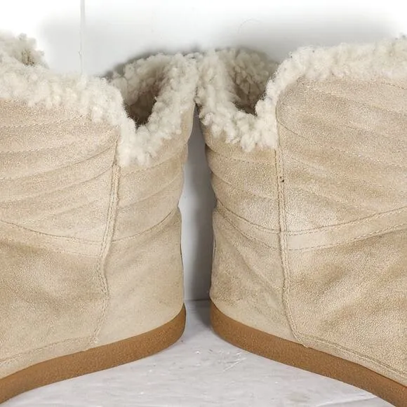 Tory Burch Women's Loriner US8M Light Camel Split Side Zip Lined Shearling Boots