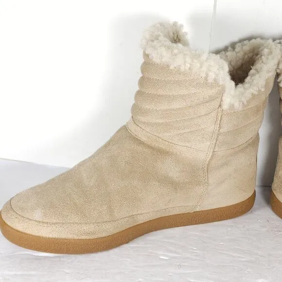 Tory Burch Women's Loriner US8M Light Camel Split Side Zip Lined Shearling Boots