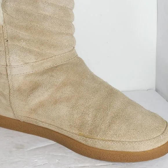Tory Burch Women's Loriner US8M Light Camel Split Side Zip Lined Shearling Boots