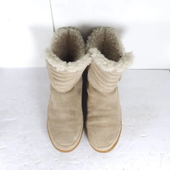 Tory Burch Women's Loriner US8M Light Camel Split Side Zip Lined Shearling Boots