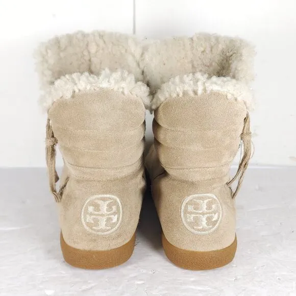 Tory Burch Women's Loriner US8M Light Camel Split Side Zip Lined Shearling Boots