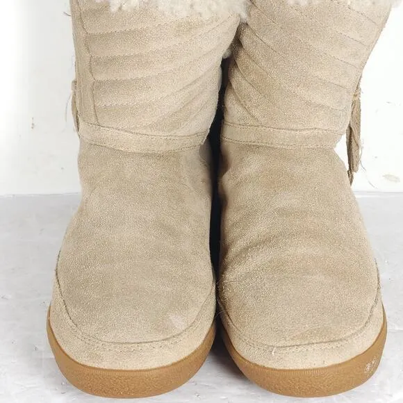 Tory Burch Women's Loriner US8M Light Camel Split Side Zip Lined Shearling Boots
