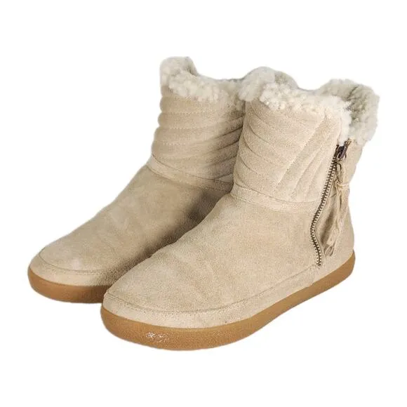 Tory Burch Women's Loriner US8M Light Camel Split Side Zip Lined Shearling Boots