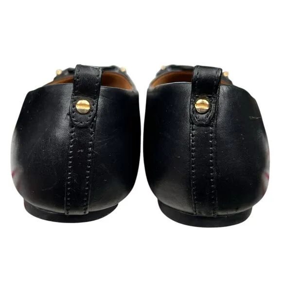 Tory Burch Women’s Mini Miller Logo Black Leather Flats Size US 7.5