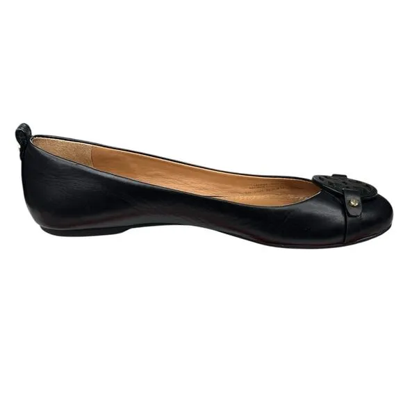 Tory Burch Women’s Mini Miller Logo Black Leather Flats Size US 7.5