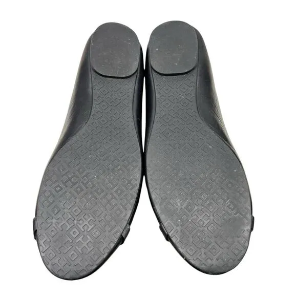 Tory Burch Women’s Mini Miller Logo Black Leather Flats Size US 7.5