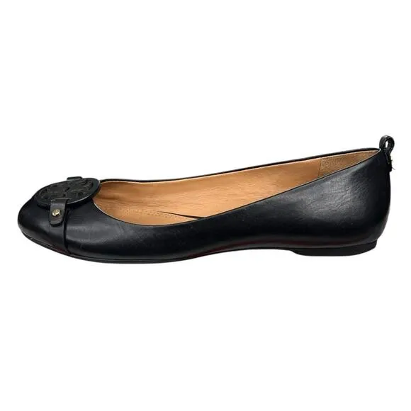 Tory Burch Women’s Mini Miller Logo Black Leather Flats Size US 7.5