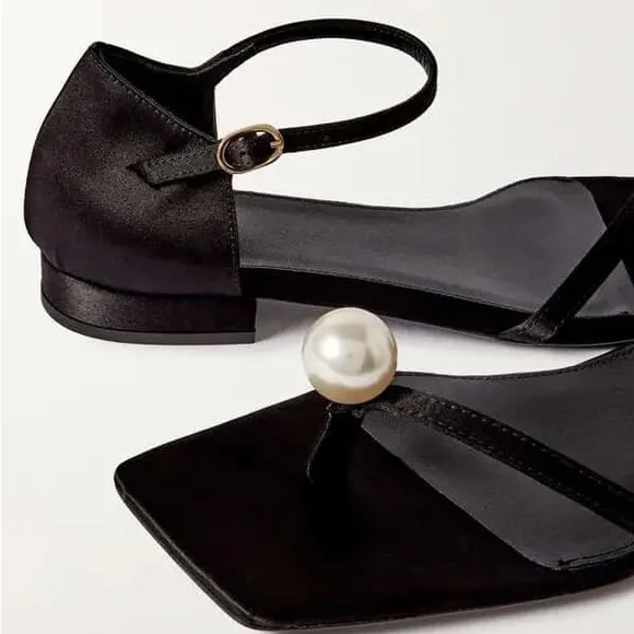 Toteme Pearl Embellished Black Satin Sandals 40